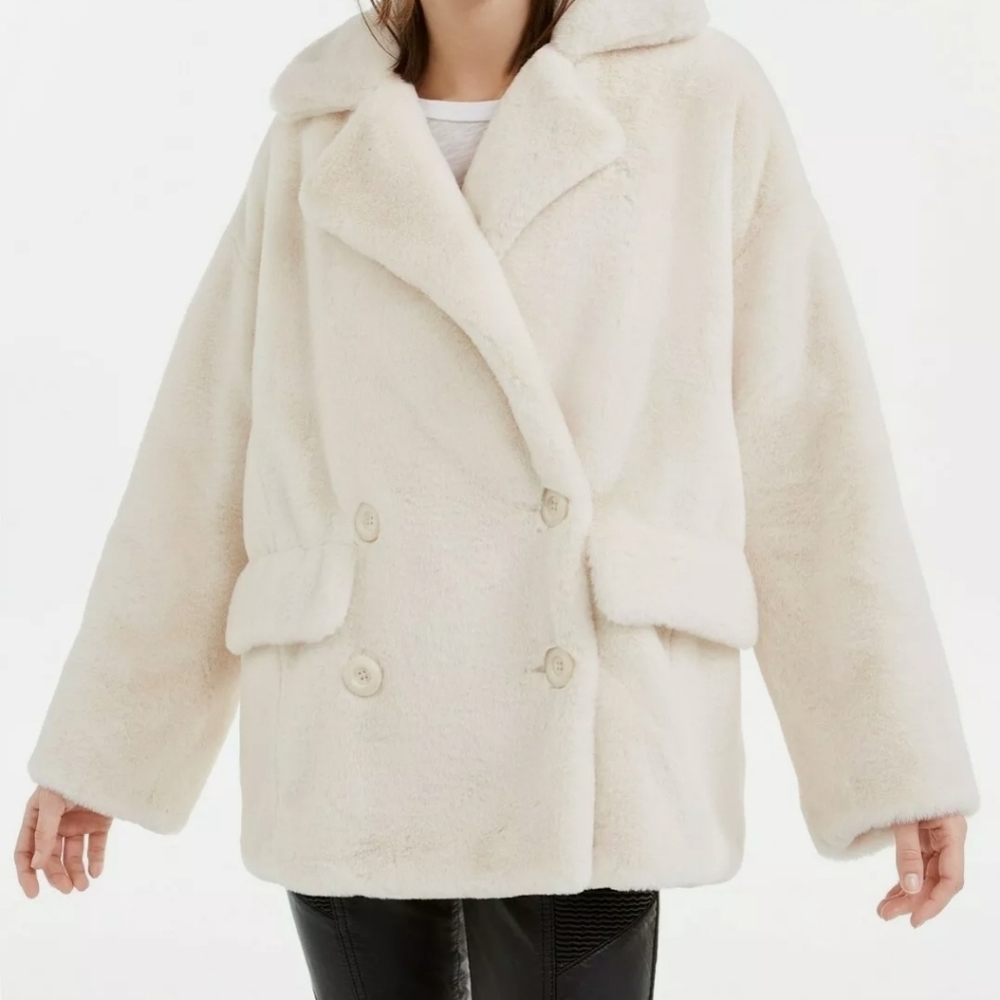 Free People Faux Fur  Double-Breasted Jacket lg.